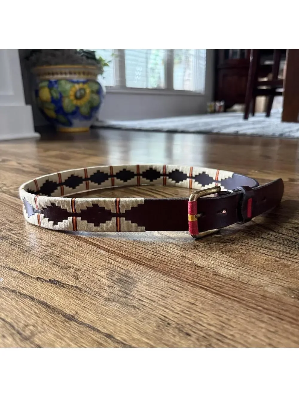 🧵 Handwoven Leather Southwestern Aztec Belt Size 85 (30-34”)